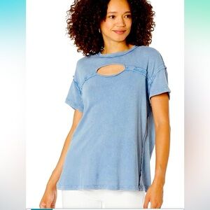 💟 We The Free People cutout soft Tee Blue ⭐️oversized⭐️ M/L